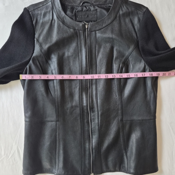 ​Jaclyn Smith Genuine Black Leather & Knit Mixed Media Zip Jacket - XL - Picture 4 of 8